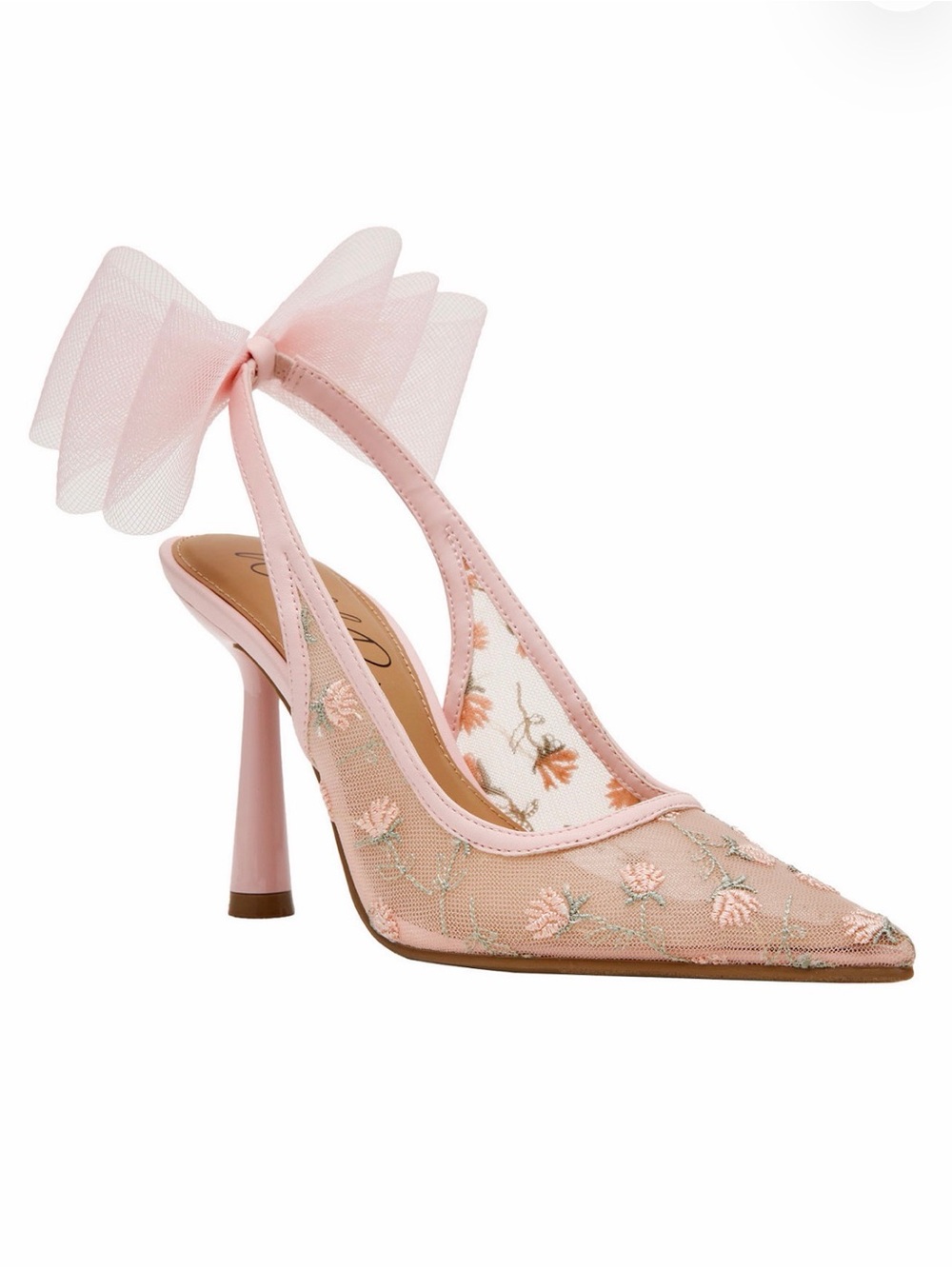 Wild Pair Pink Mesh Embroidered Floral Tulle Bow Stiletto Heels Size 9M